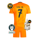 Conjunto Niños Real Madrid Segunda Equipación Naranja #7 VINI JR 2024/25 + 5 REGALOS 🎁